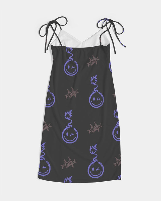 Bomb pattern (purple) Women's Tie Strap Split Dress
